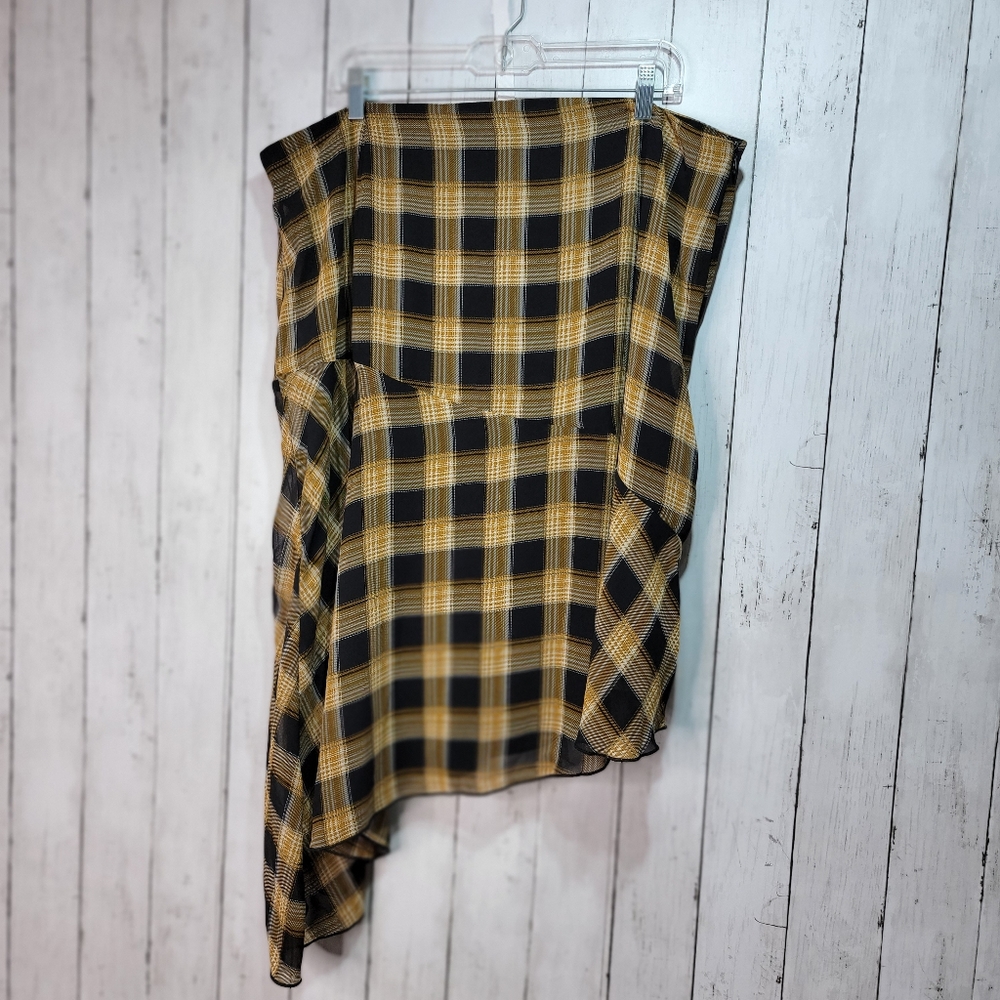 New! Missguided Plus Black Yellow Plaid Asymmetrical Chiffon Skirt Size 18 Lined